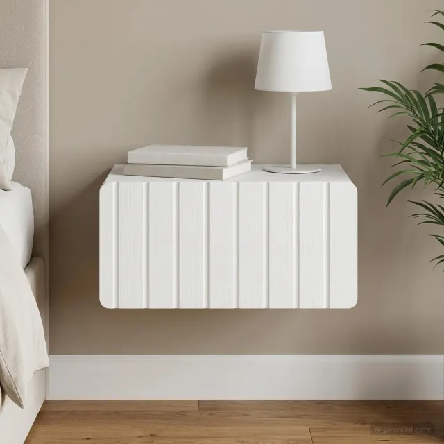 vidaXL Wandbeugel Bedkast met lade Wit 49 x 34,5 x 24 cm Bewerkt hout, foto 2
