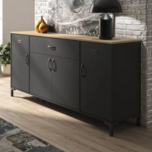 Diagone Dressoir Manchester | 180 X 40 X 82 Cm | Helvezia Oak-design Antraciet