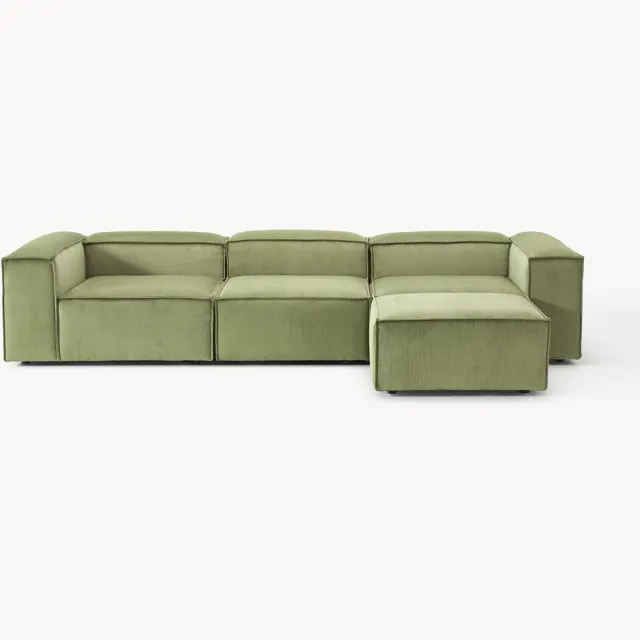 Westwing Collection Modulaire bank Lennon (4-zits) van corduroy met poef (links/rechts) Groen