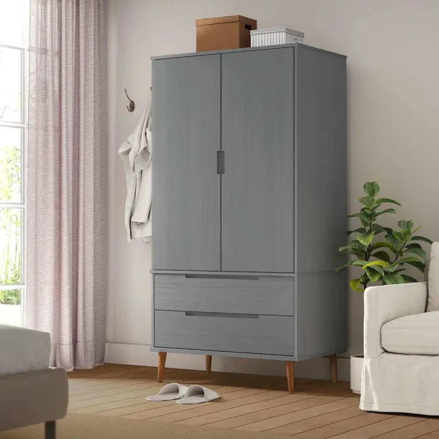 vidaXL Kledingkast MOLDE 90x55x175 cm massief grenenhout grijs, foto 2