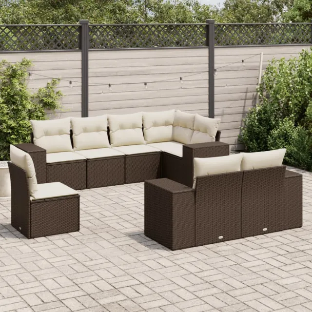 vidaXL 8-delige Loungeset met kussens poly rattan bruin, foto 2
