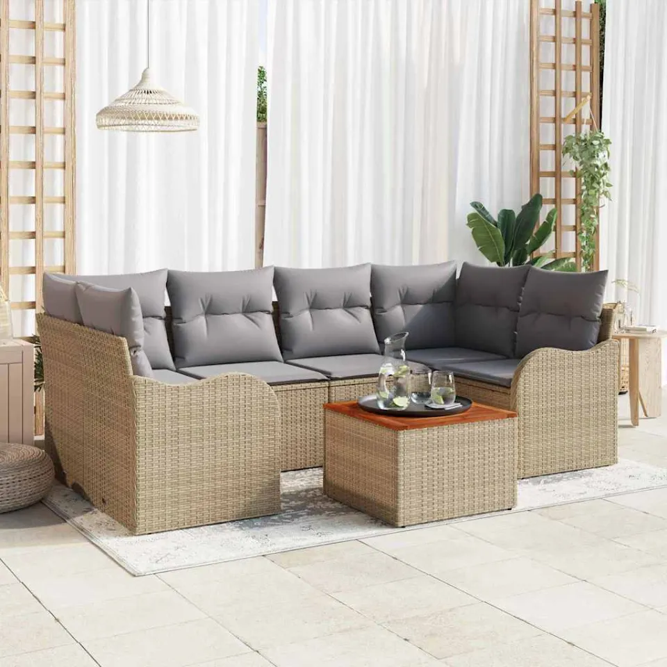 vidaXL Tuinbankenset 7 st Beige en Licht Grijs poly rattan, foto 3