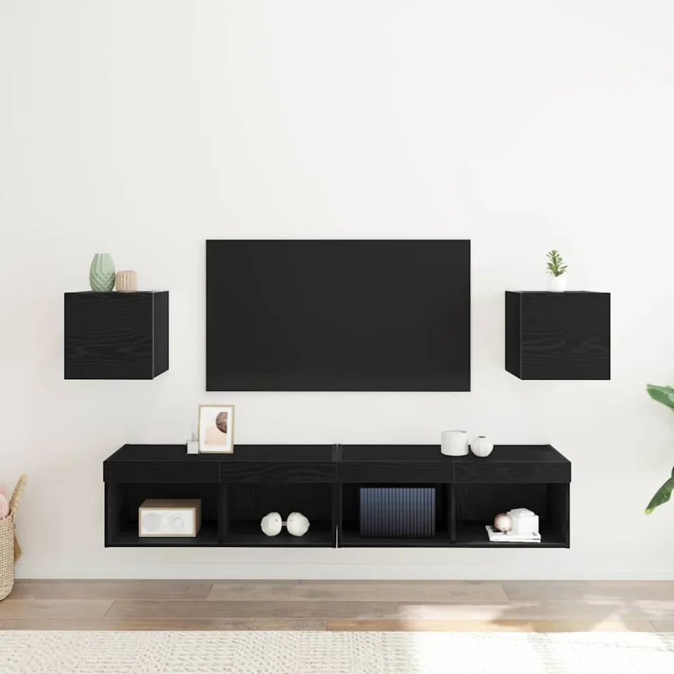 vidaXL Wandgemonteerde TV-kast 2 st Zwart eiken Bewerkt hout, foto 4