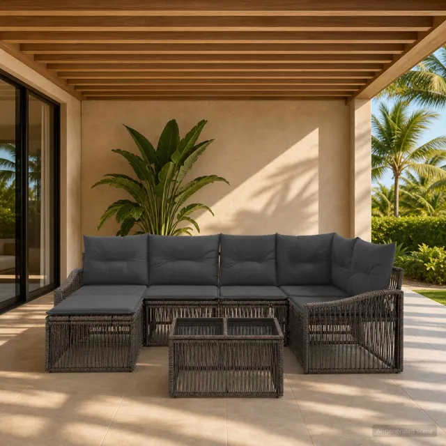 vidaXL Tuinbankenset 7 st 8-zits Grijs poly rattan, foto 2