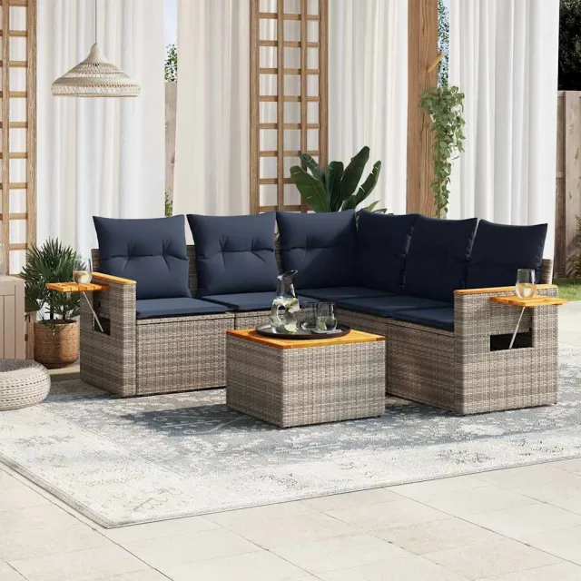 vidaXL 6-delige Loungeset met kussens poly rattan grijs, foto 2
