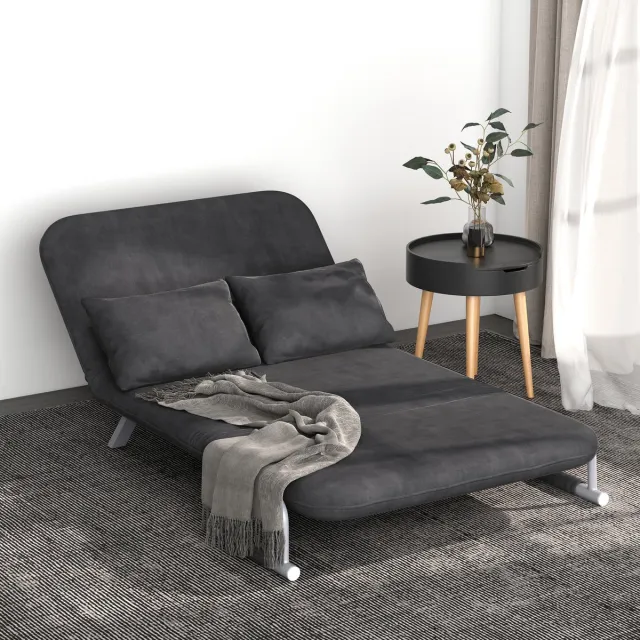 Homcom Tweepersoonsbank met opklapbed en chaise longue functie 3-in-1 - Slaapbank - Bankbed - Lichtgrijs hellgrau