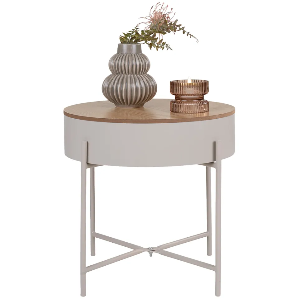Artichok Sef metalen bijzettafel beige - met opbergruimte - Ø 40 cm