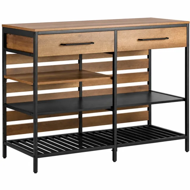 C. , R. E. CORE Keukeneiland - Keukenwagen met Lade en Opbergplanken - Multifunctionele Keukenkast en Dressoir - Ruime Keukenplank - 120x45x91 Houtlook/Zwart Chocolade bruin en zwart