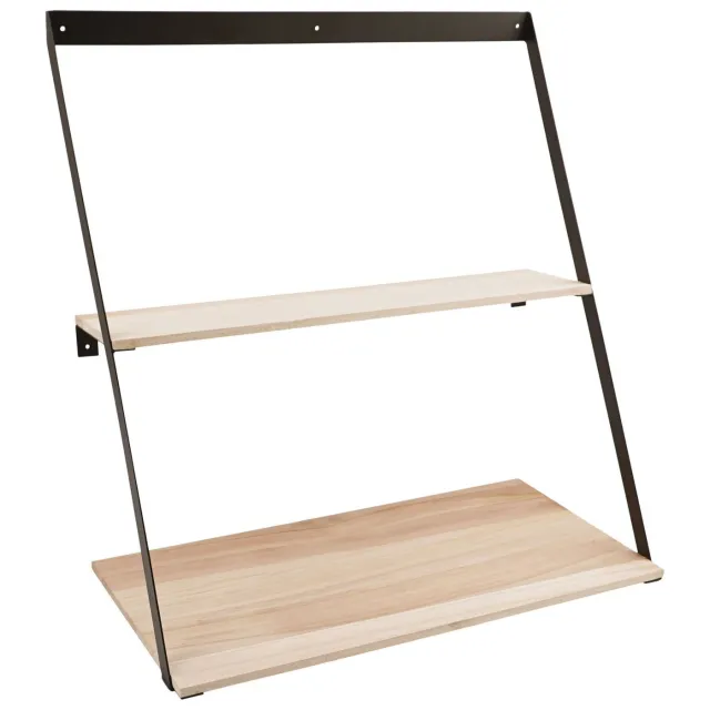 QUVIO Wandplank Genève - Staal en Dennenhout - 50x21x52 cm - Natuurlijk Lichtbruin