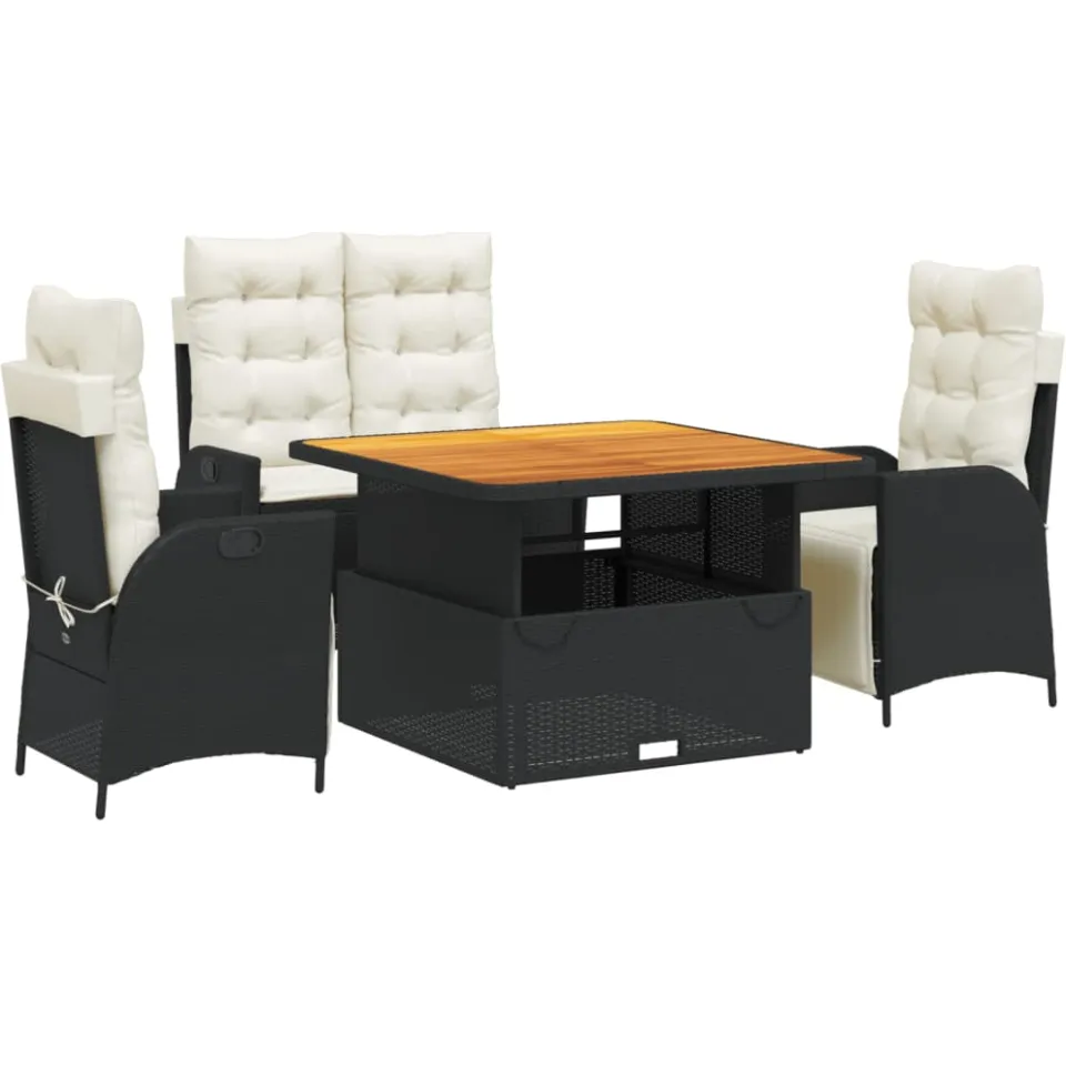 vidaXL 4-delige Tuinset met kussens poly rattan zwart, foto 3