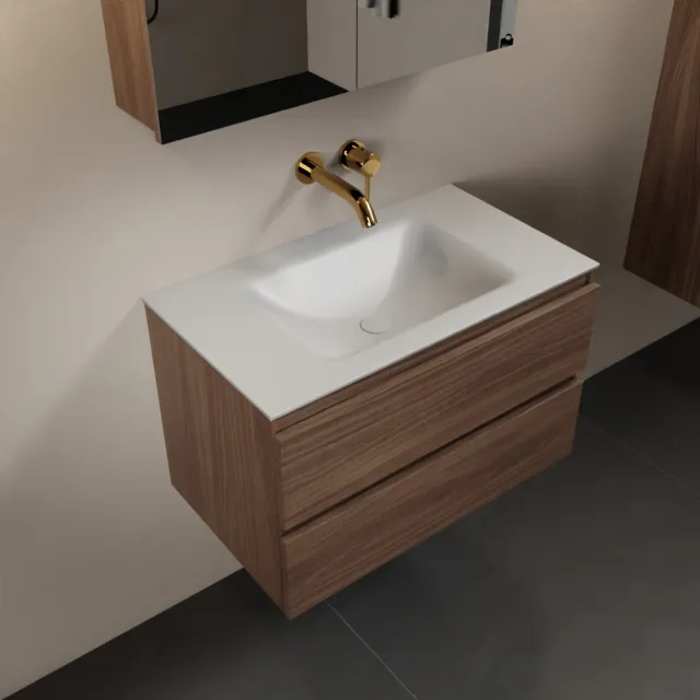 Mondiaz AIVY 80cm badmeubel Mocha, wastafel Talc solid surface midden zonder kraangat met spiegelkast (AI-351171TALC-NO - AI-M80MOMI - AI-C80MOMI)
