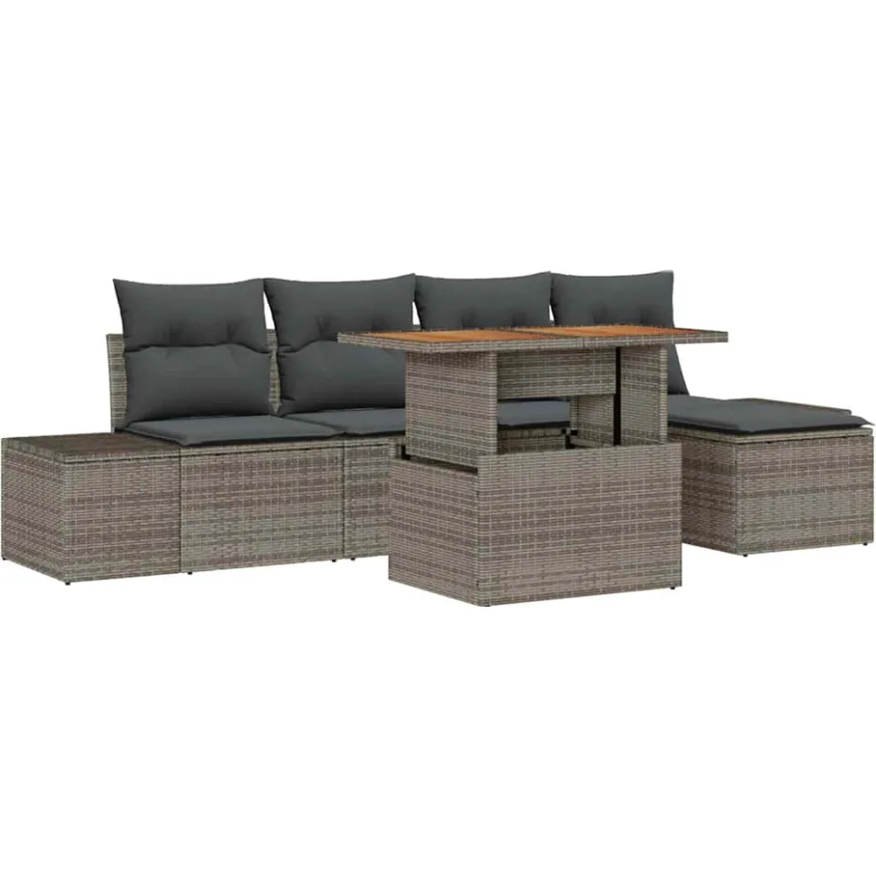 vidaXL Tuinbankenset 6 st Grijs poly rattan