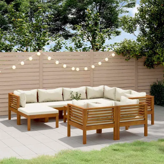 vidaXL 10-delige Loungeset met crèmekleurige kussens massief acaciahout, foto 2