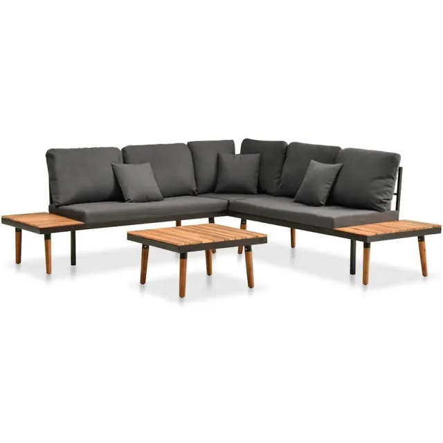 vidaXL 4-delige Loungeset met kussens massief acaciahout grijs, foto 2