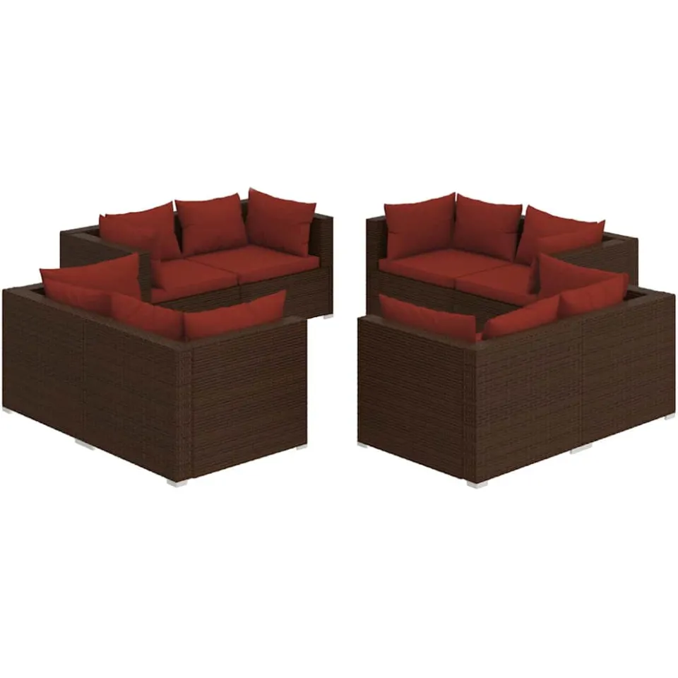vidaXL 8-delige Loungeset met kussens poly rattan bruin, foto 3