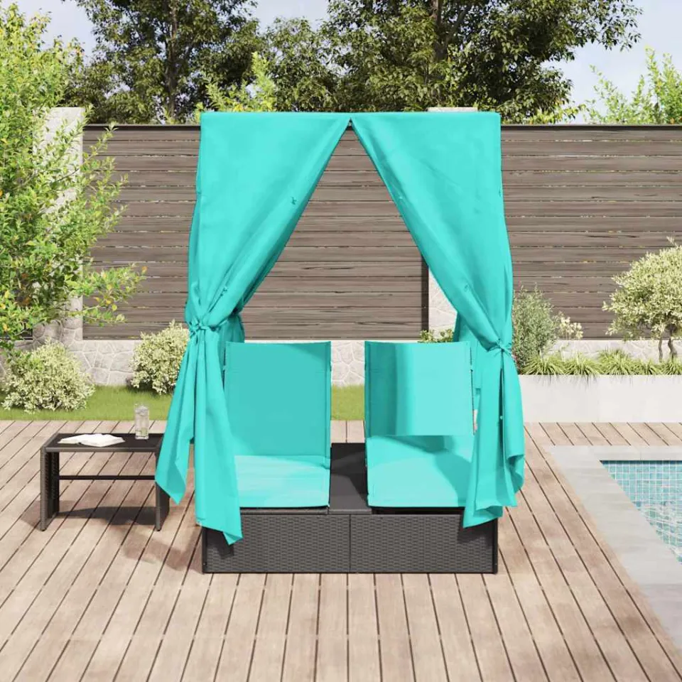 vidaXL Dubbele ligbed Turquoise poly rattan, foto 3