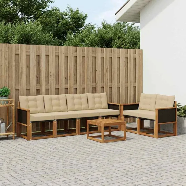 vidaXL Buiten bankenset 7 st 6-zits Natuurlijk en Beige