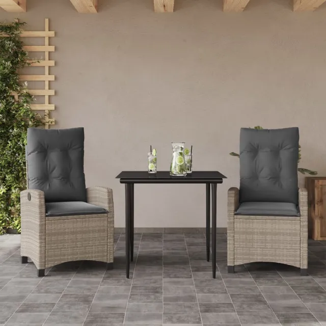 vidaXL 3-delige Tuinset met kussens poly rattan lichtgrijs grijs, foto 2