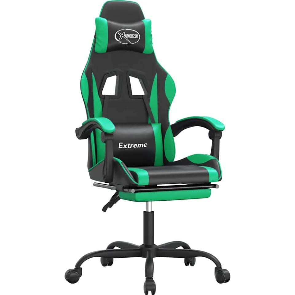 vidaXL Gamestoel draaibaar met voetensteun kunstleer zwart en groen, foto 3