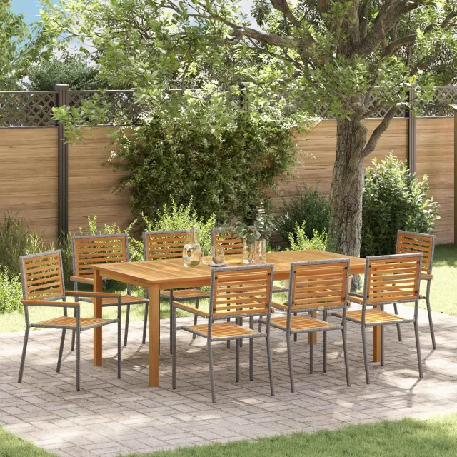 vidaXL Tuin eettafelset 9 st Grijs Massief Acaciahout, foto 2