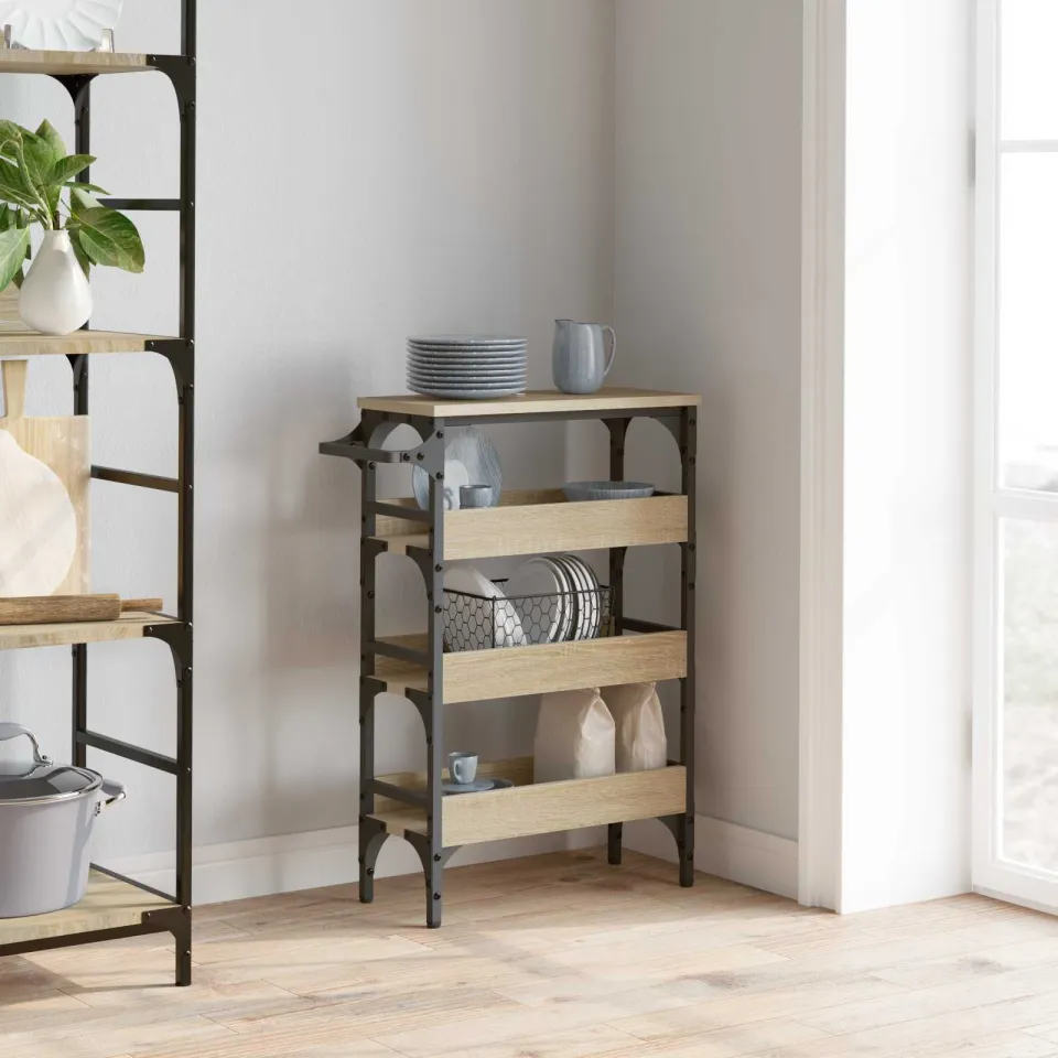 vidaXL Keuken Trolley Sonoma Eiken 53 x 20 x 76 cm Bewerkt hout, foto 4