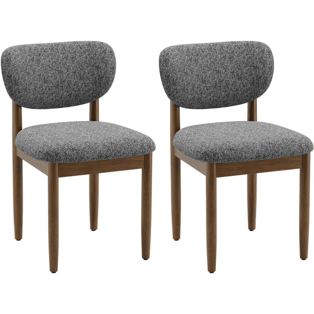 COLAMY Eetkamerstoelen Set van 2 – Chenille – Houten Poten – Ergonomische Rugleuning – Grijs