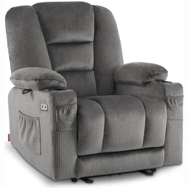 MARA Luxe Massagestoel - Elektrisch Verstelbaar - Relaxstoel - Ligfunctie - USB - Drankhouder - Stof - Grijs - 94 x 90 x 105 cm