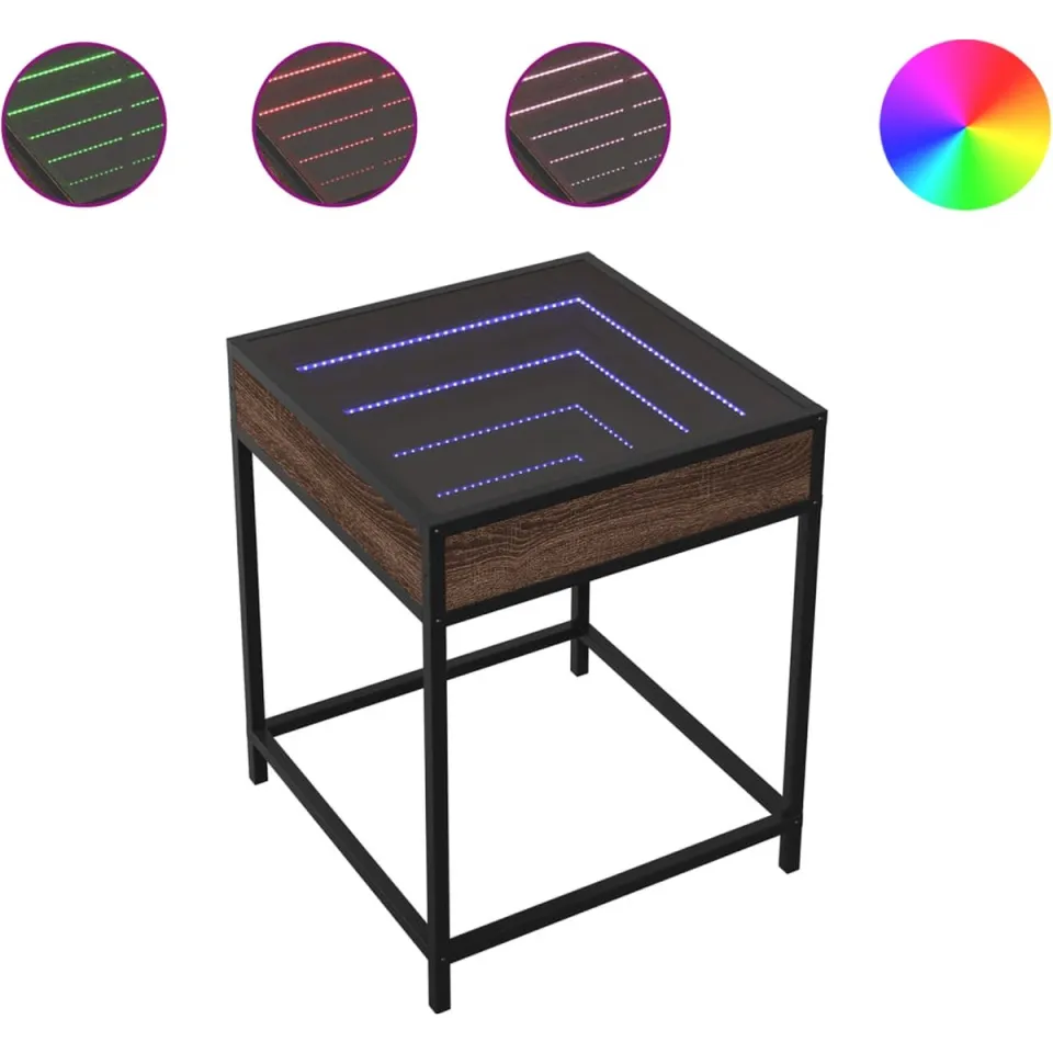 vidaXL Salontafel met Infinity LED 40x40x51 cm bruin eikenkleurig, foto 3