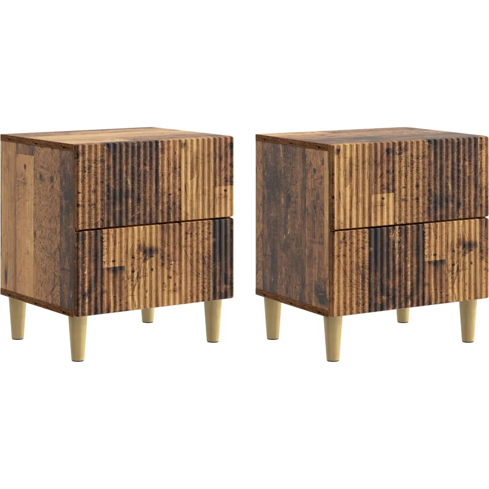 vidaXL Nachtkastje 2 st Oud hout 43 x 34,5 x 48 cm Bewerkt hout bruin, foto 3
