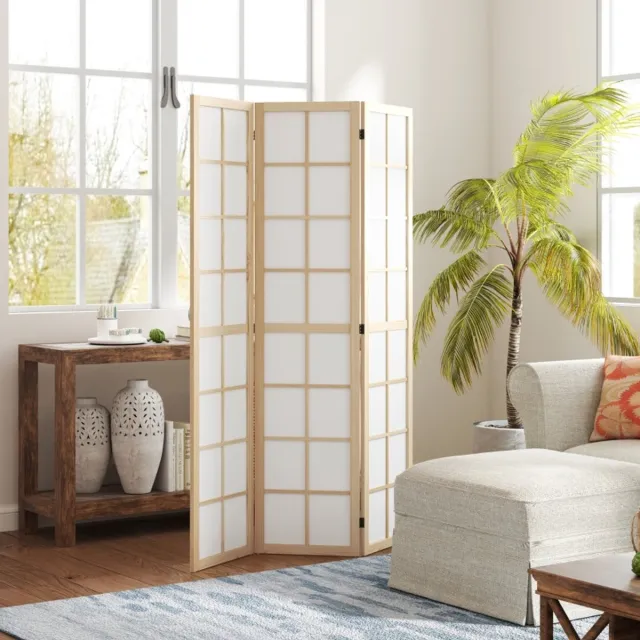 FloraGrace Kamerscherm Opvouwbaar – 120 x 170 cm – Hout en Stof – Naturel – Vrijstaand Zichtscherm voor Woonkamer en Kantoor Naturel hout