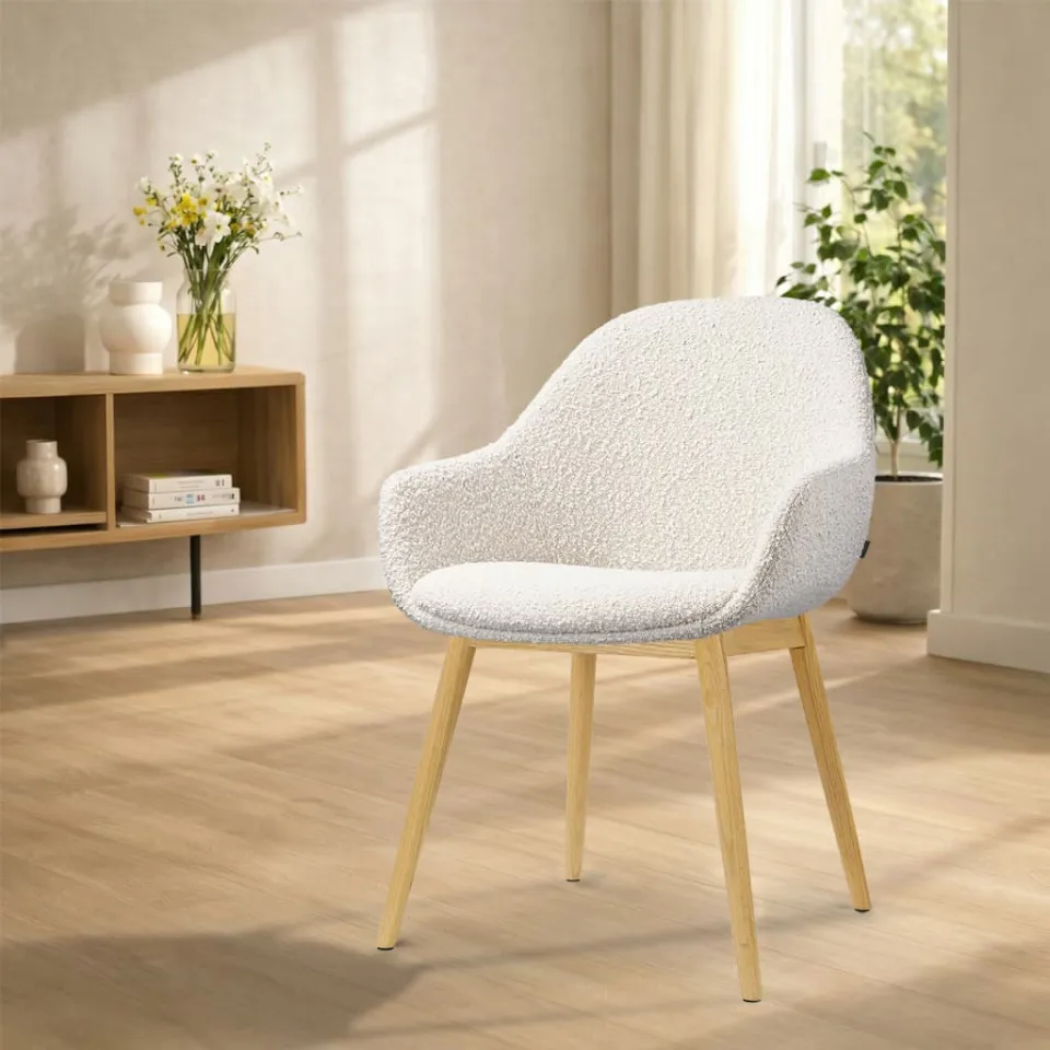 Nolon Nio-Mae eetkamerstoel bouclé beige - houten onderstel, foto 2