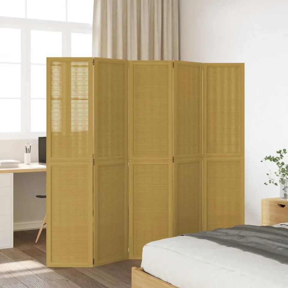 vidaXL Kamerscherm met 5 panelen massief paulowniahout bruin, foto 3