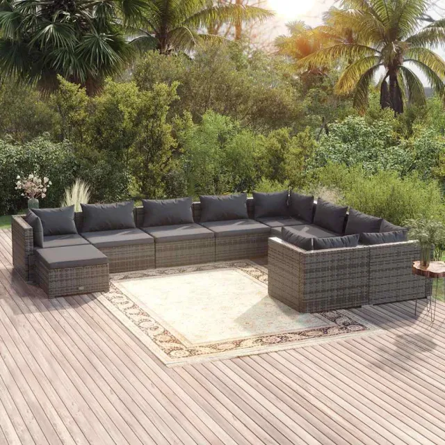 vidaXL 10-delige Loungeset met kussens poly rattan grijs, foto 2