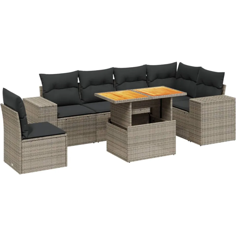 vidaXL 7-delige Loungeset met kussens poly rattan grijs
