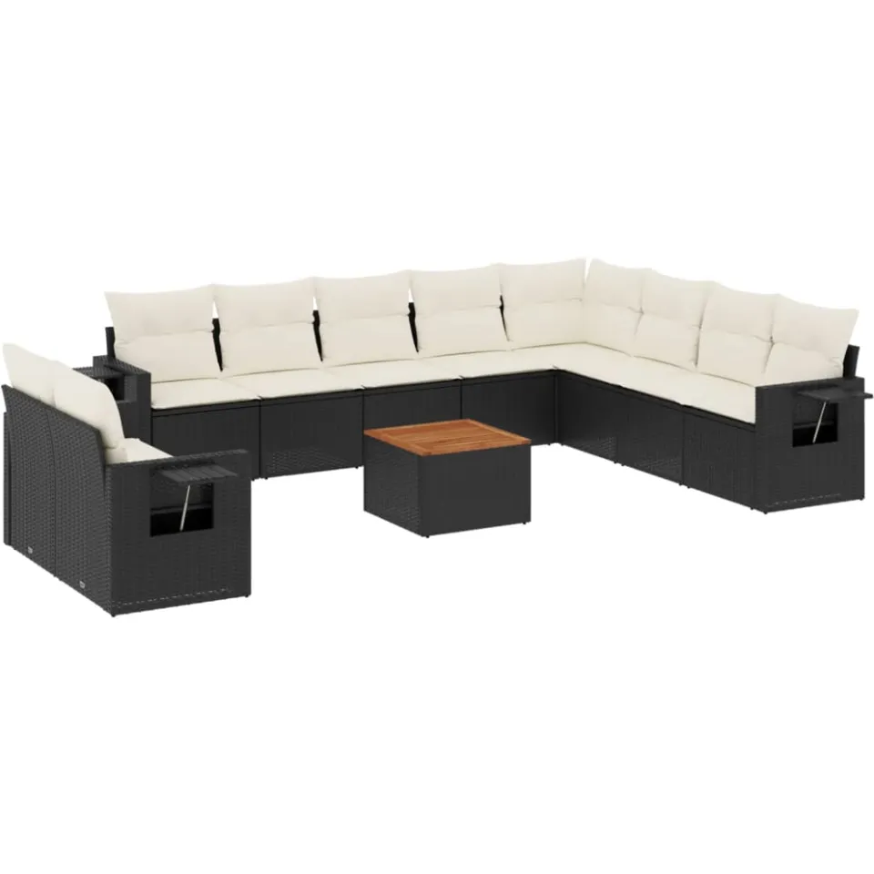 vidaXL 11-delige Loungeset met kussens poly rattan zwart