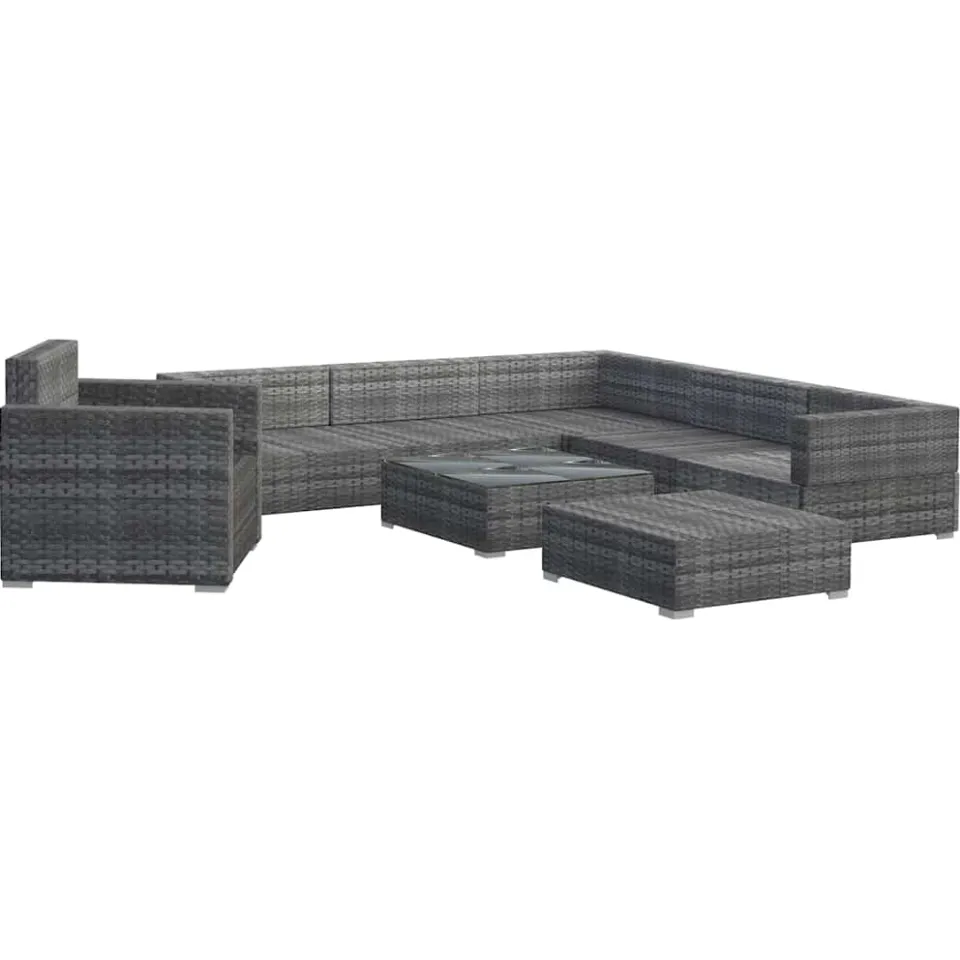 vidaXL 8-delige Loungeset met kussens poly rattan grijs