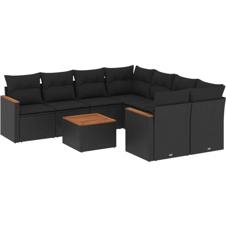 vidaXL 9-delige Loungeset met kussens poly rattan zwart, foto 3