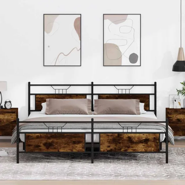 vidaXL Bedframe zonder matras metaal gerookt eikenkleurig 193x203 cm