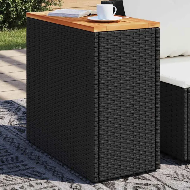 vidaXL Tuintafel met houten blad zwart 58x27,5x55 cm poly rattan