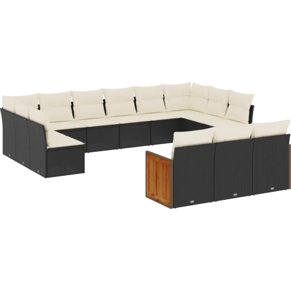 vidaXL 13-delige Loungeset met kussens poly rattan zwart