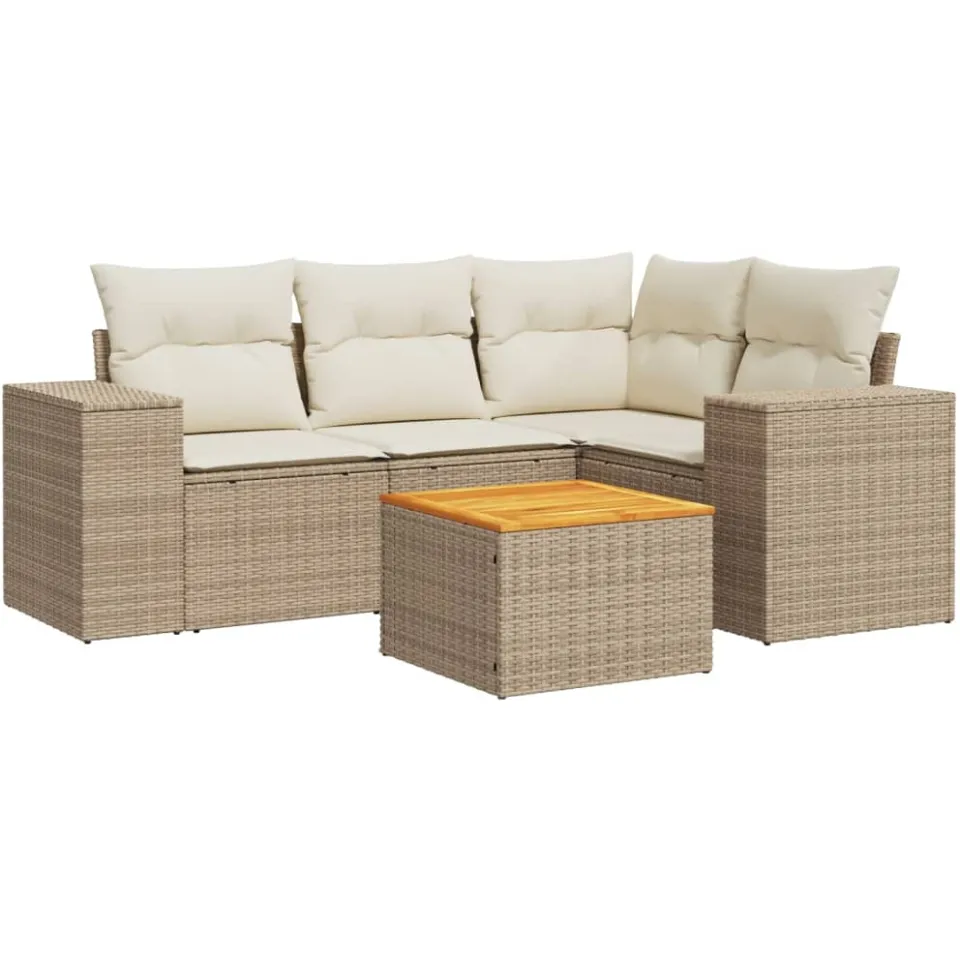 vidaXL 5-delige Loungeset met kussens poly rattan beige, foto 3