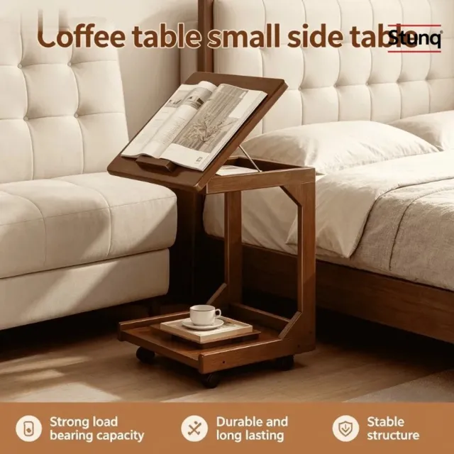 Stunq C-vormige bijzettafel met wielen en kantelbaar blad Bruin
