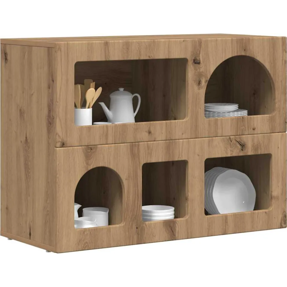 vidaXL Dressoir ELST Artisan Eiken 80,5 x 35 x 59 cm Bewerkt hout Bruin