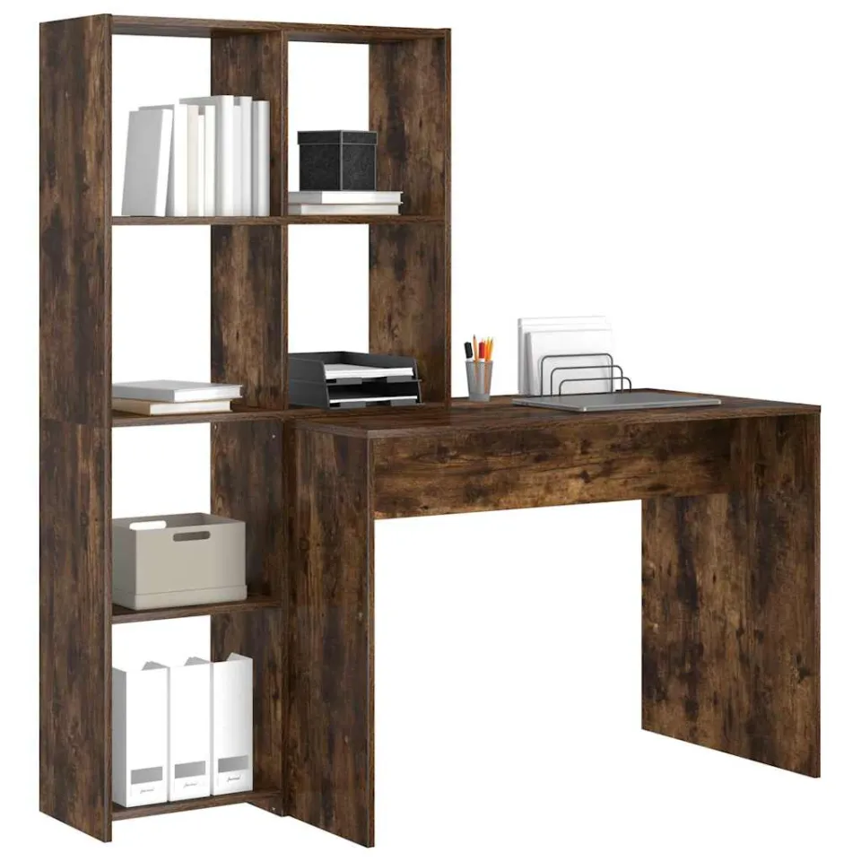 vidaXL Bureau Gerookt eiken 138,5 x 55 x 143 cm Bewerkt hout Bruin