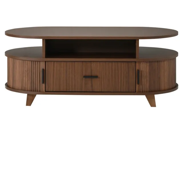 Bresht Ovale Salontafel - Lade en 2 Rolluikdeuren - 100 × 50 × 40 cm - Walnootkleur Walnootkleur bruin