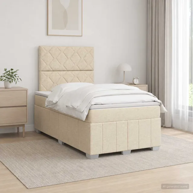 vidaXL LED Boxspring Bed met Matras Crèmekleurig 120 x 190 cm Stof