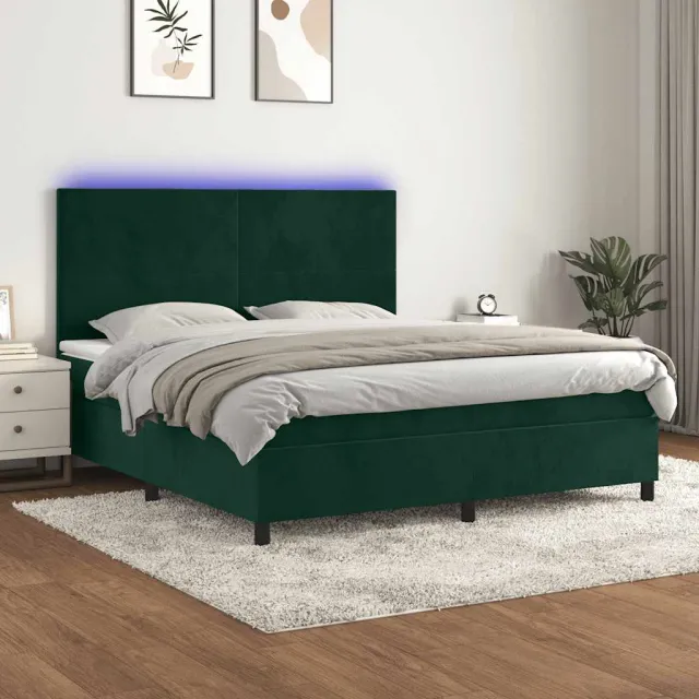 vidaXL Boxspring met matras en LED fluweel donkergroen 180x200 cm groen
