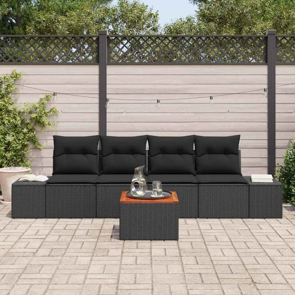 vidaXL Tuinbankenset 5 st Zwart poly rattan, foto 3