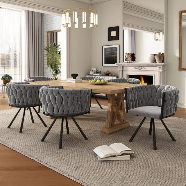HAUSS SPOLE Eetkamerstoel - Kuipstoel Draaistoel - Set van 6 - Comfortabel Met Zachte Velours Bekleding - Voor Eetkamer En Woonkamer - Grijs