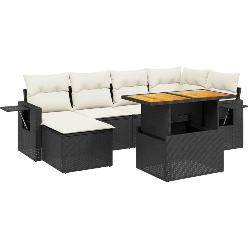 vidaXL 7-delige Loungeset met kussens poly rattan zwart